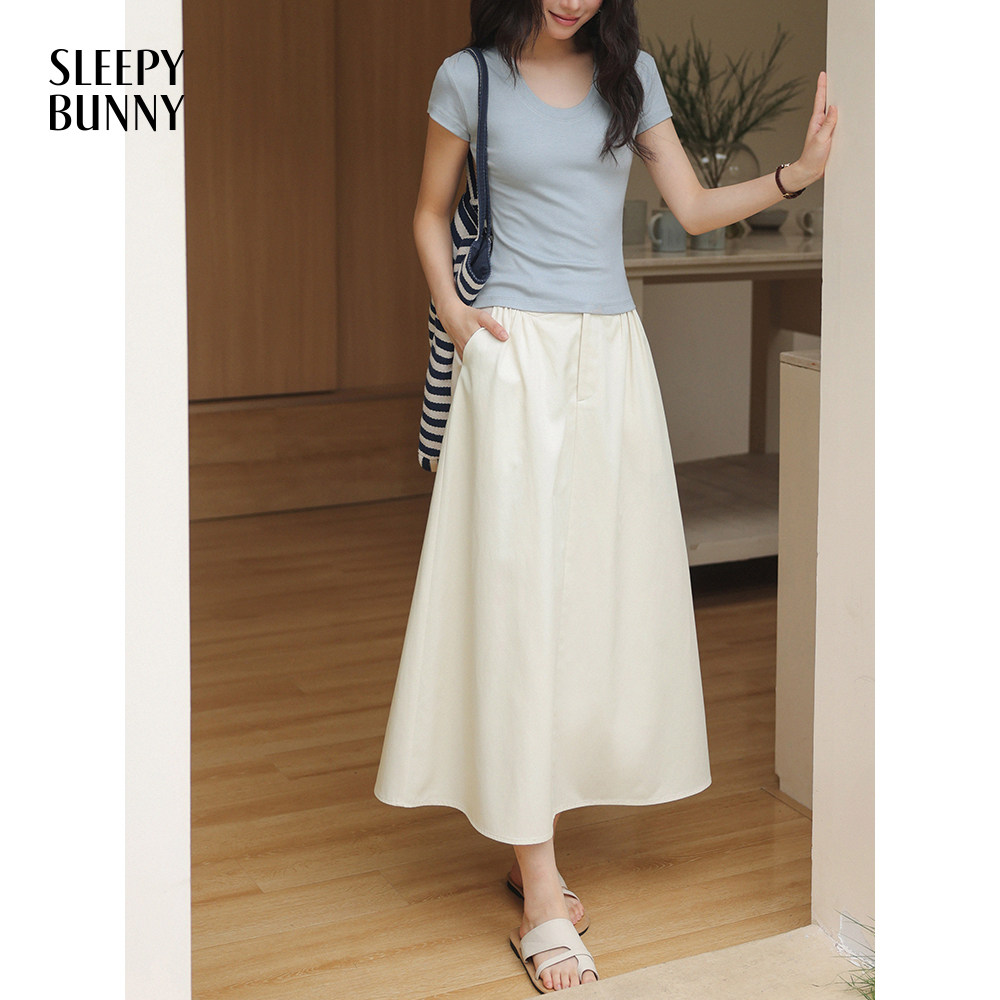 Z瞌睡兔【清苍】不规则设计感高腰半身裙遮胯显瘦松紧a字裙2552259