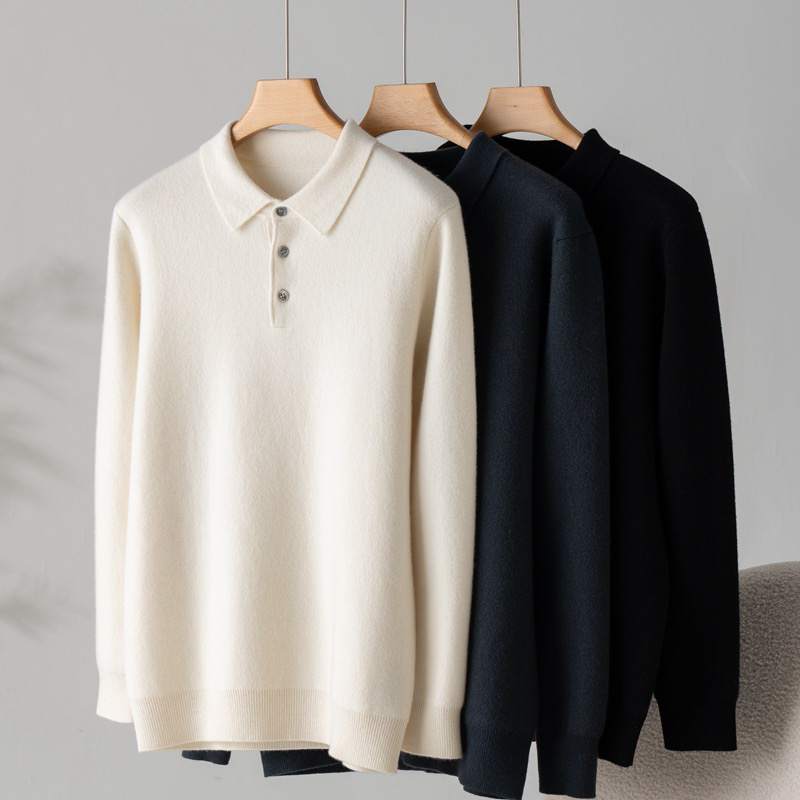 羊绒新品100%山羊绒空气层男士POLO衫，JFNZ-000032-057