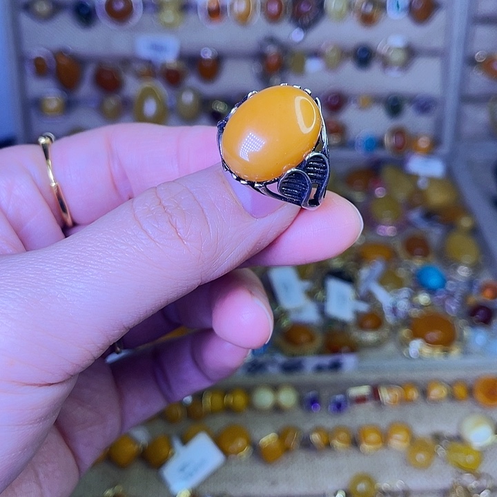 蜜蜡戒指银S925镶嵌戒指