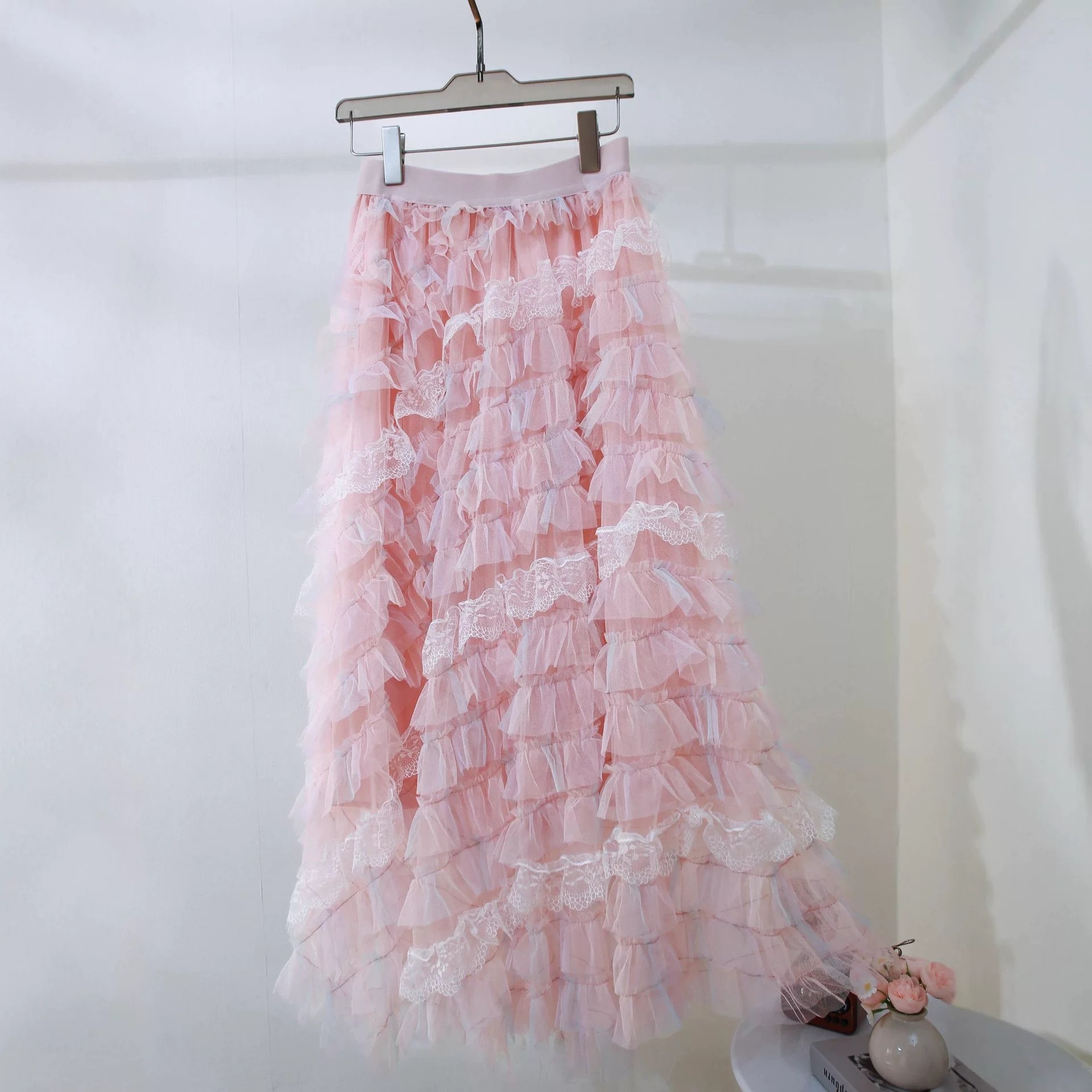 法式复古扎染网纱大裙摆蛋糕半身裙中长款仙女裙