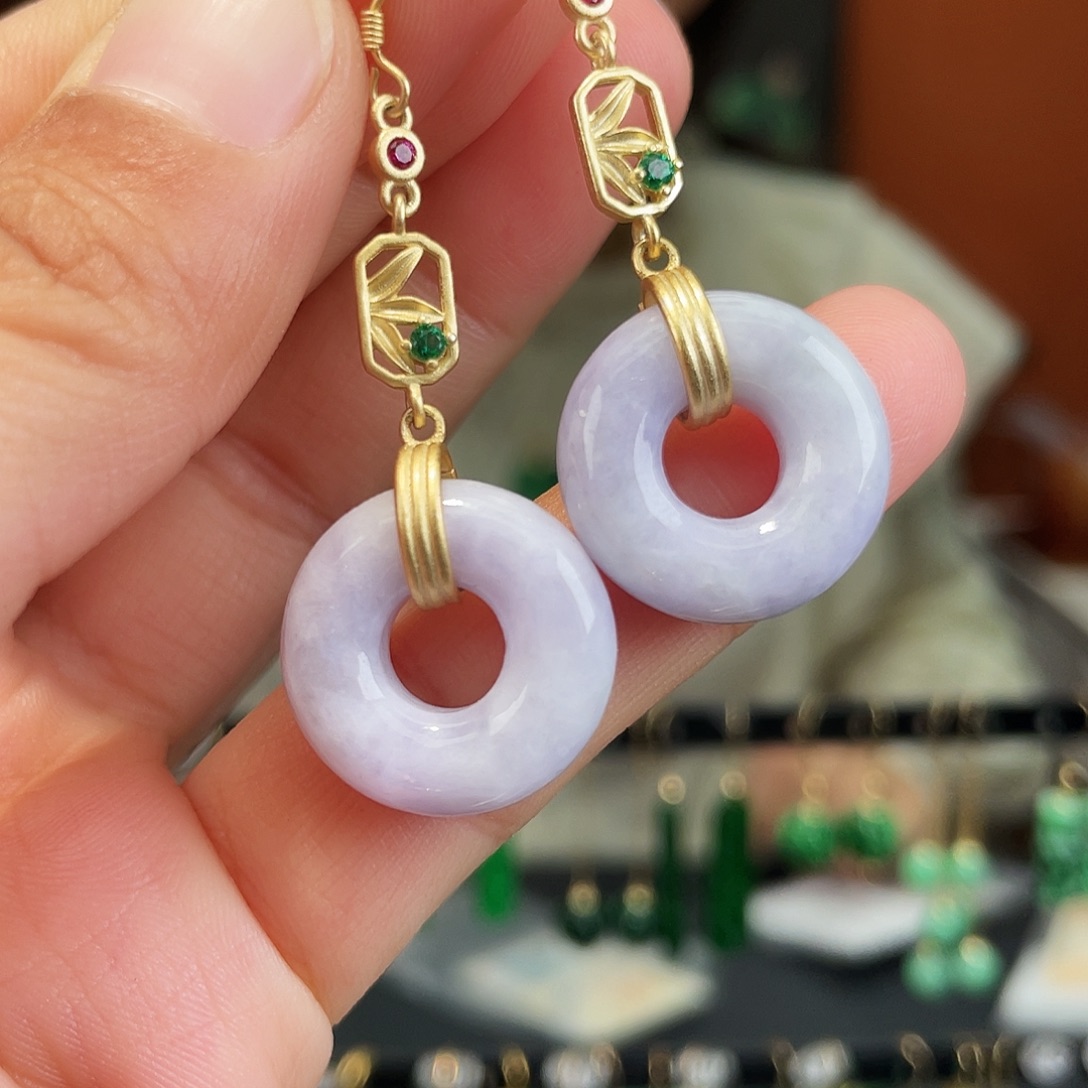 翡翠银S925镶嵌耳饰