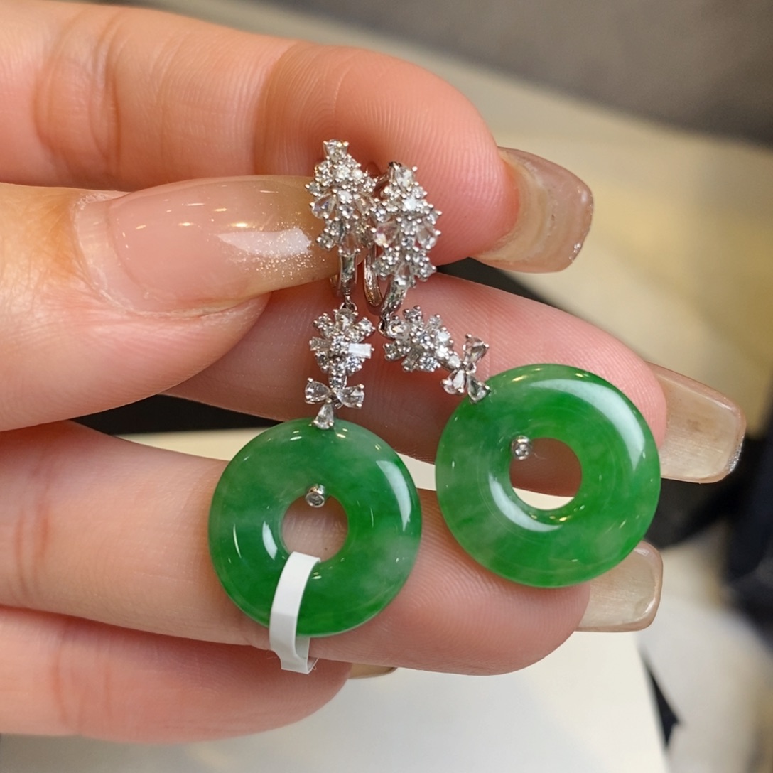 翡翠耳饰18K金镶嵌甜甜圈