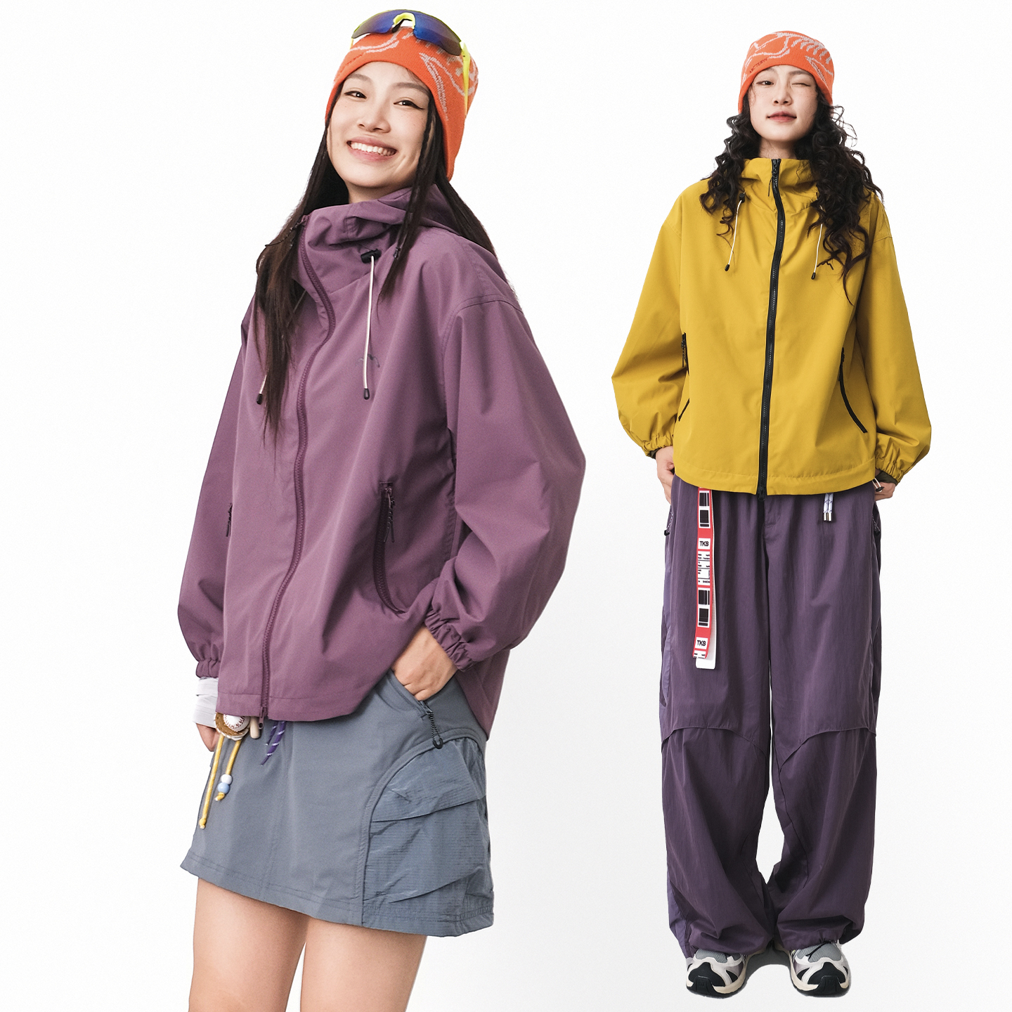 山隐小格子软壳紫色冲锋衣外套女春秋新款户外登山服夹克情侣上衣