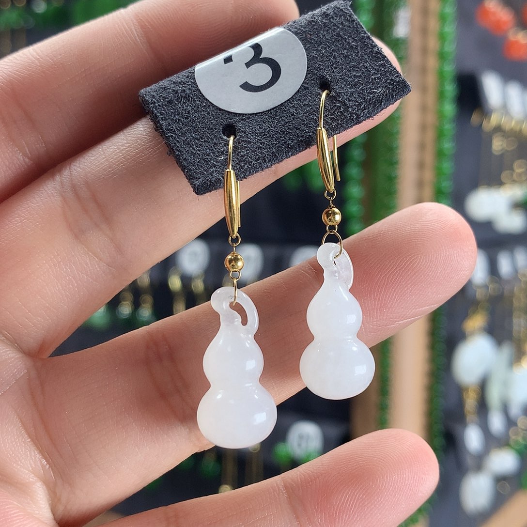 和田玉耳饰18K金镶嵌3