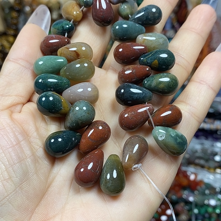 玛瑙/玉髓未镶嵌珠宝半成品天然印度玛瑙水滴卡10*16mm