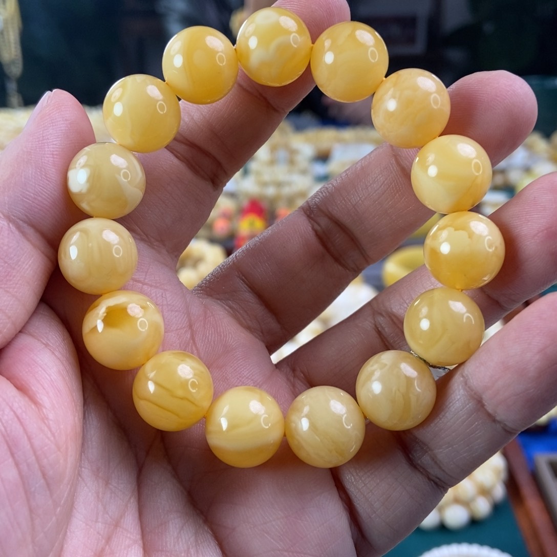 琥珀珠宝奇石未镶嵌14+白花蜡手串24.33