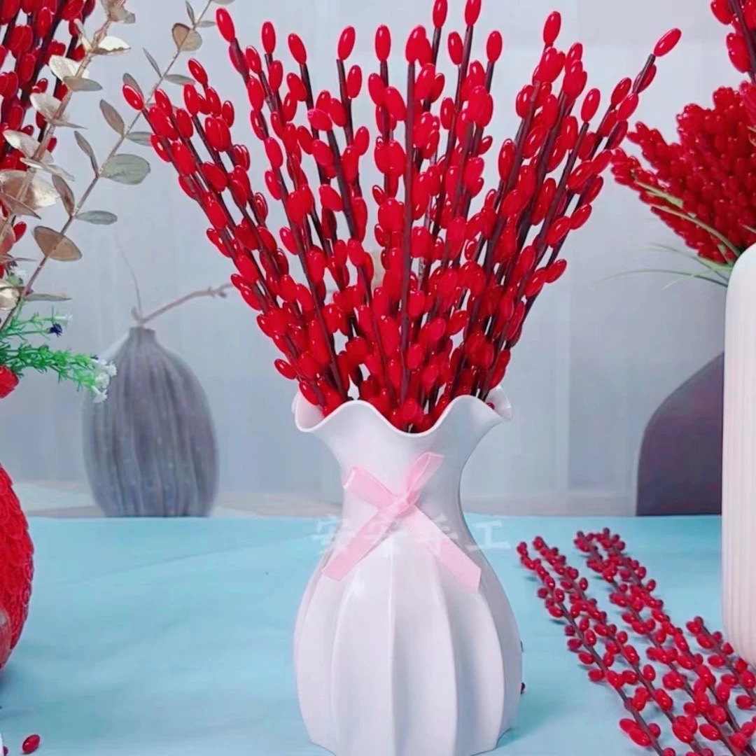 （送防摔荷叶边花盆）30厘米高的银柳材料包，手工串珠。