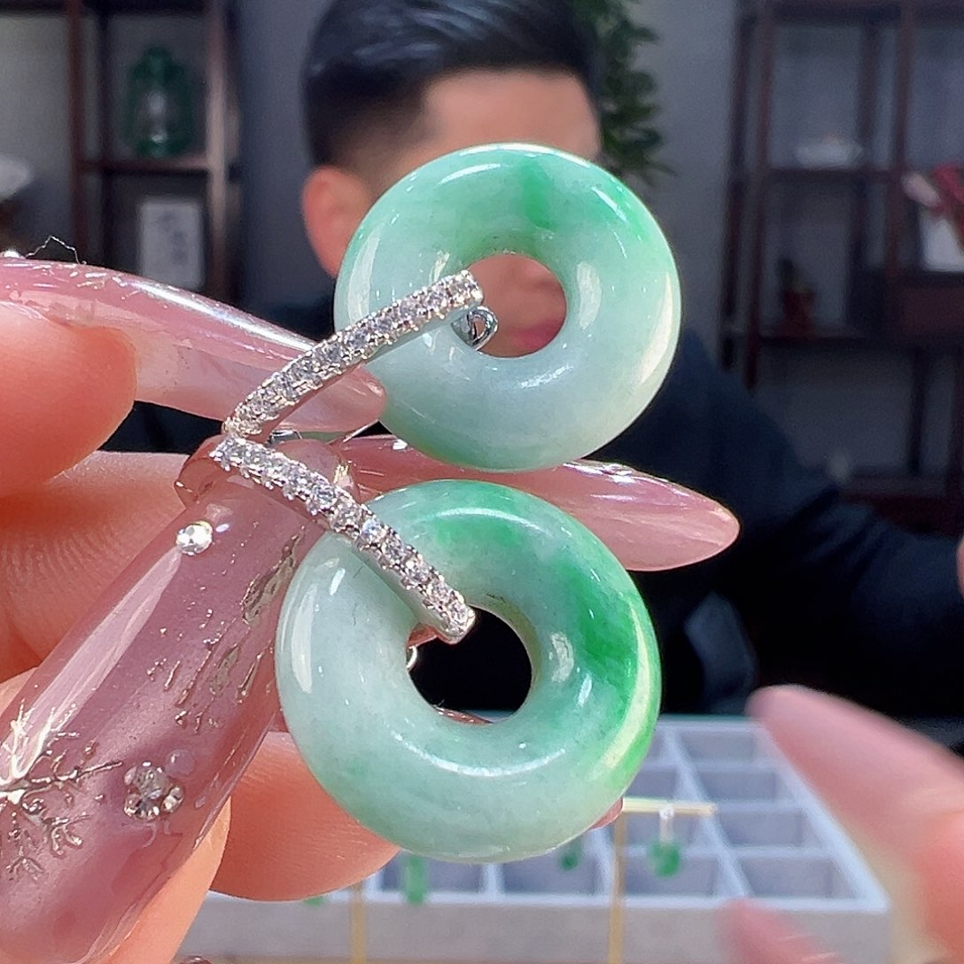 翡翠耳饰银S925镶嵌耳环1