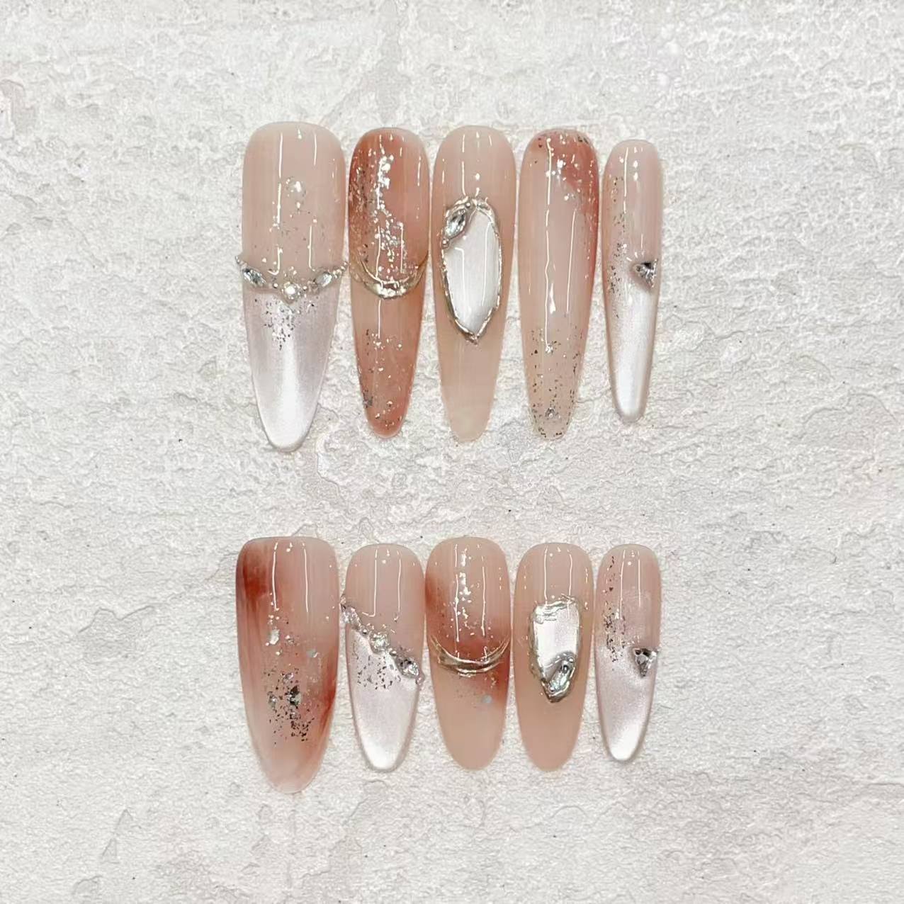 秋冬极简晕染裸色高级布契拉梯高级感百搭显白纯手工穿戴甲美甲