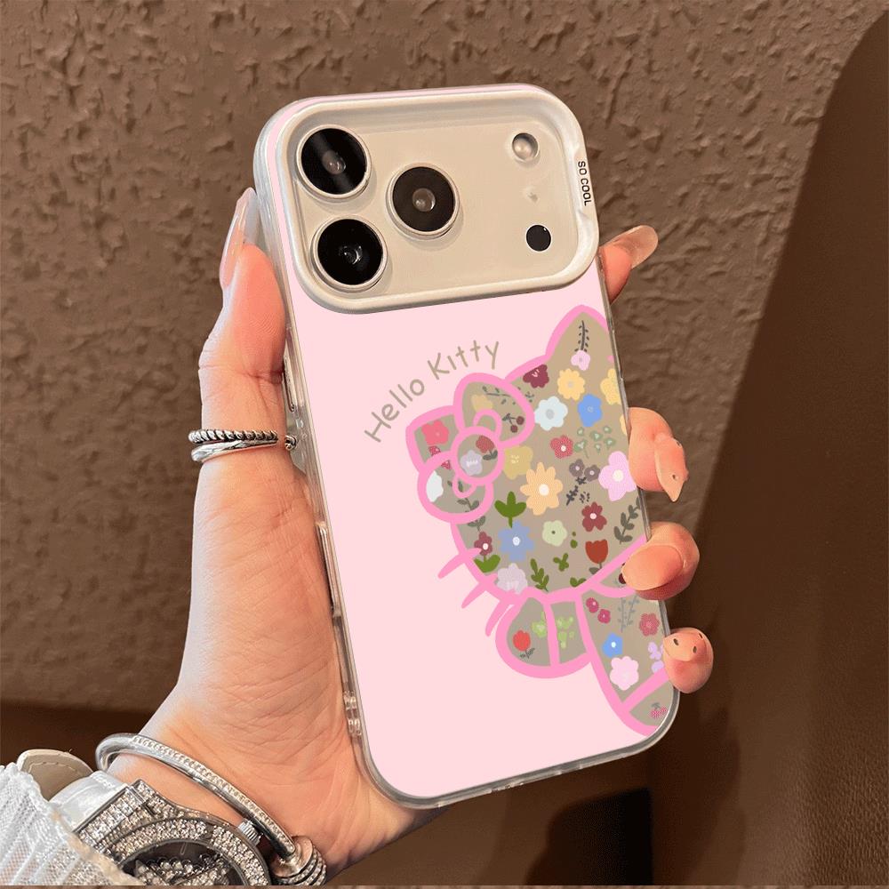 碎花凯蒂适用于苹果17promax手机壳粉色iPhone1615pro大孔防摔