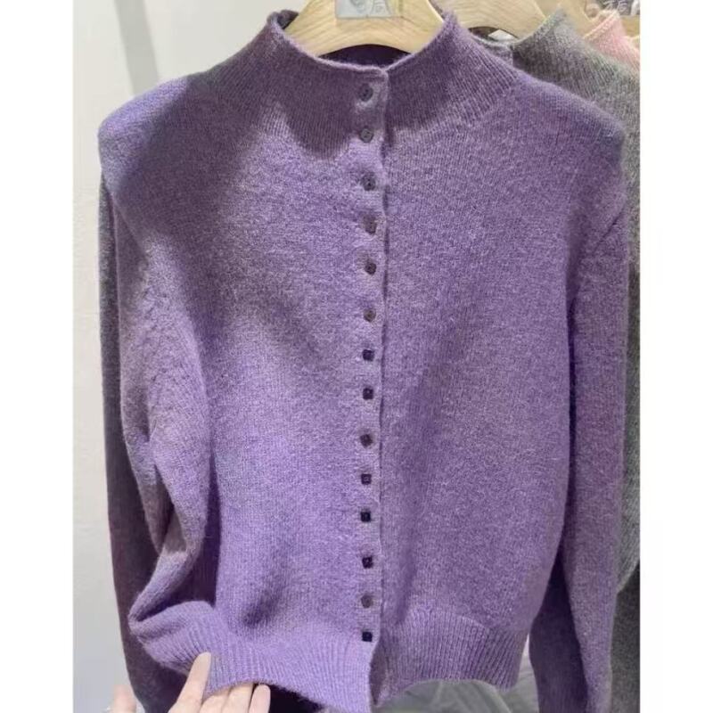 丽姐家~半高领方扣秋季开衫毛衣上衣百搭时尚765