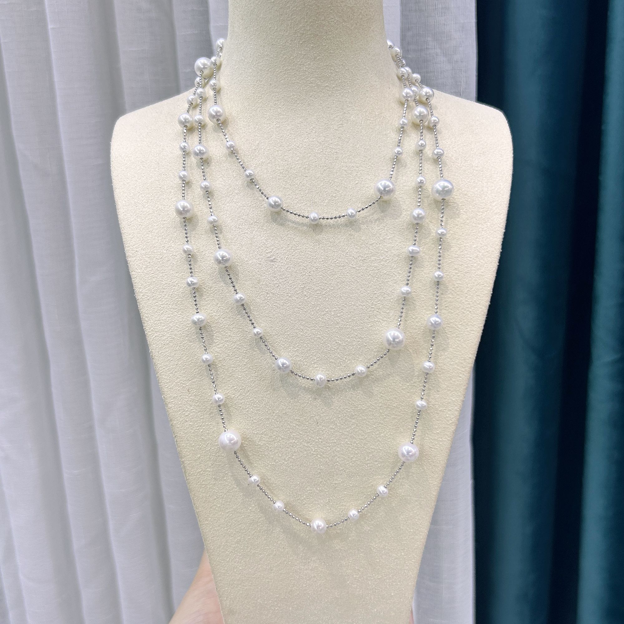 【罗伊伊推荐】淡水珍珠满天星毛衣链 4-7mm S925银 ZQ0013