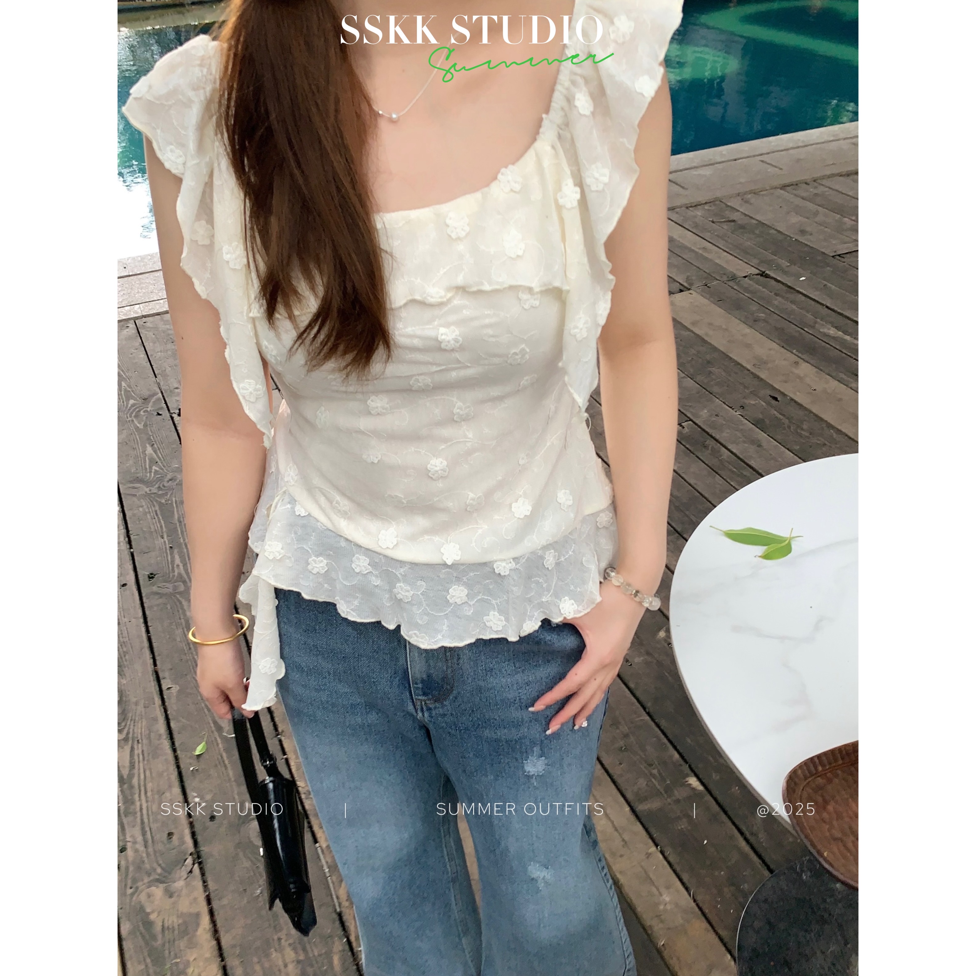 KMZY/KMZY山_山【甜心恋人】微胖女装韩系甜妹一字领不规则提花上衣