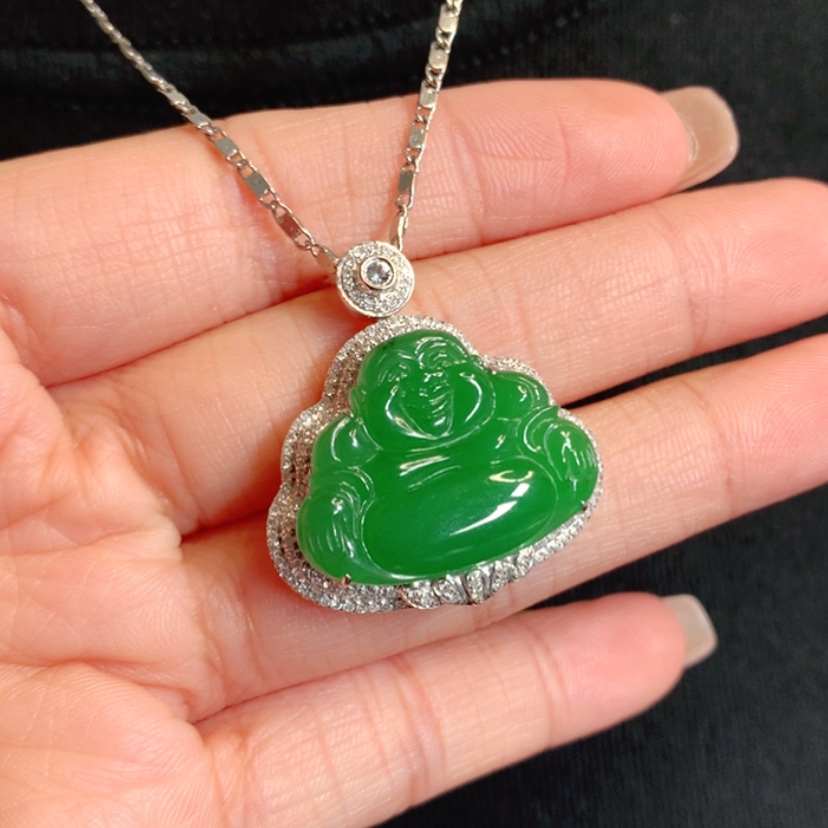 【闪购商品】颈饰18K金镶嵌翡翠佛公