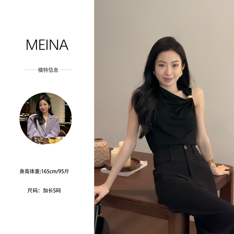 MEINA专属【北欧海岛】夏季不规则领设计感无袖温柔气质百搭上衣