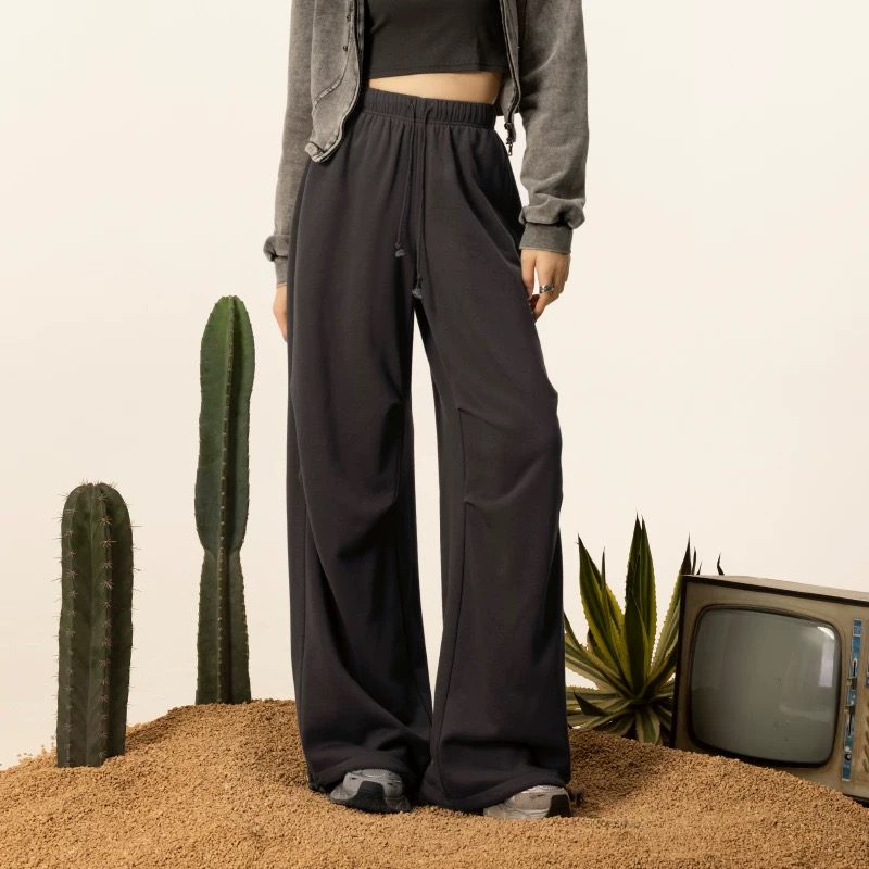 逸阳冬季加厚直筒阔腿休闲灰色卫裤高腰显瘦百搭长裤-EWDC41832