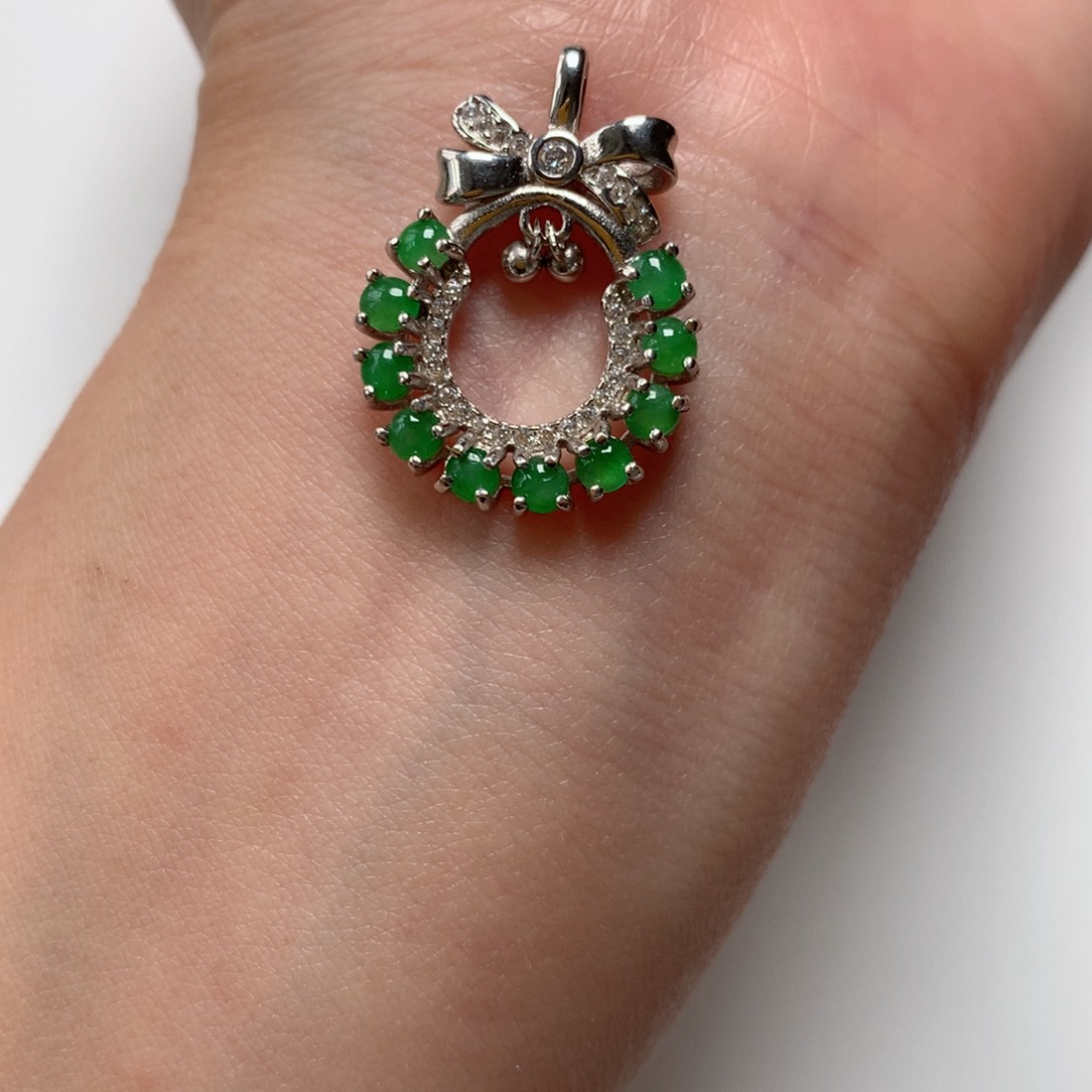 翡翠颈饰银S925镶嵌甜