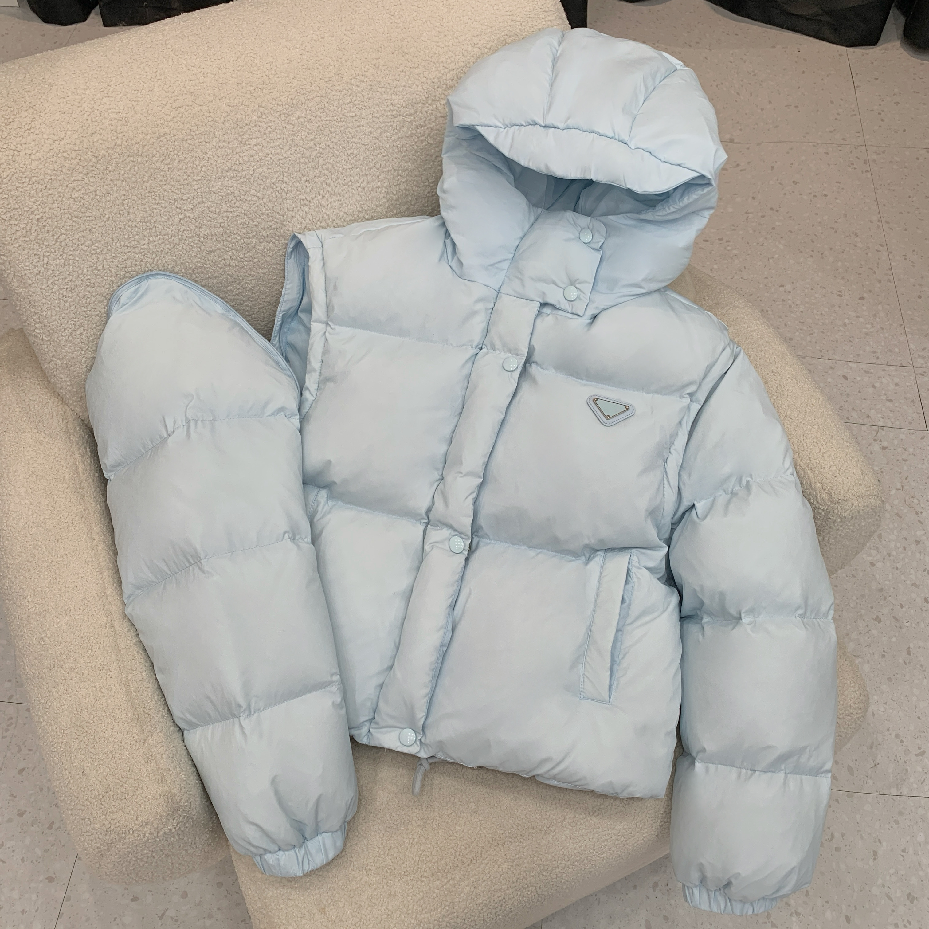 90绒袖子可拆卸两穿马甲面包服白鸭绒保暖羽绒服外套