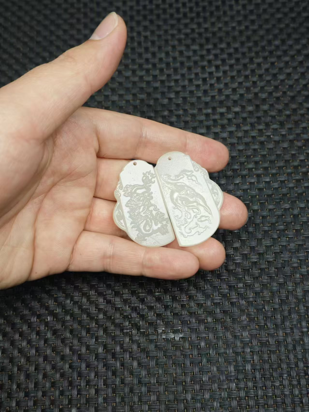 天然和田玉老料白玉龙凤呈祥对牌2.14清货2