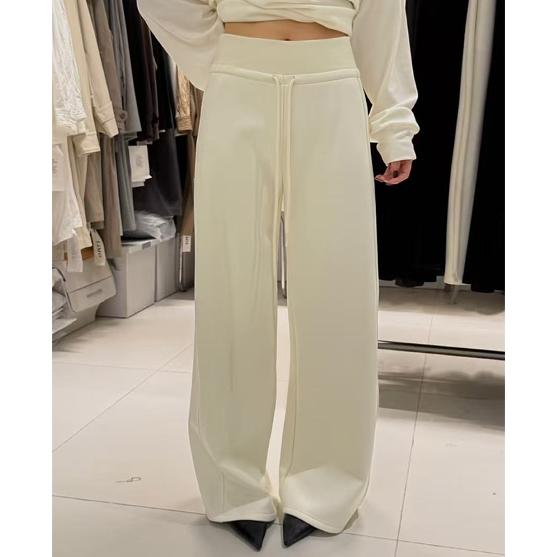 2025冬季新款简约时尚百搭高腰显瘦抽绳直筒休闲卫裤女