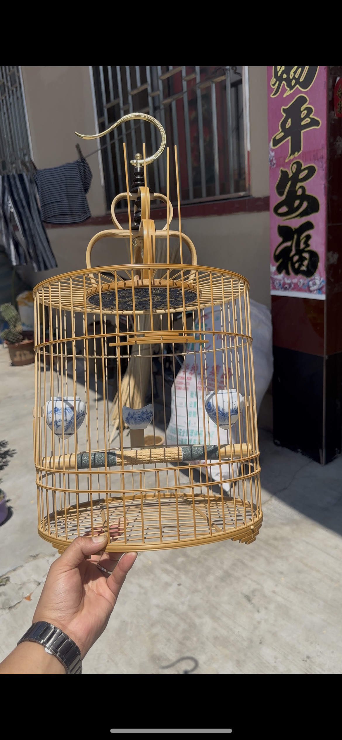 30直径小料画眉鸟笼手工拔丝手捻条、底圈内贴青，全套重仅约590克！