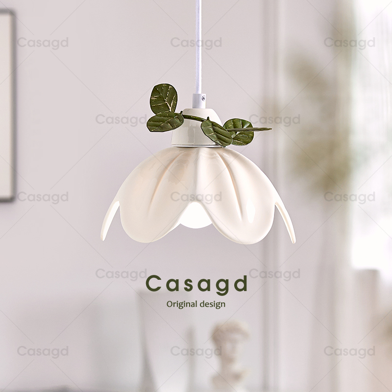 CASAGD独家设计师仙女花吊灯树叶餐厅灯具奶油风卧室床头吊线灯