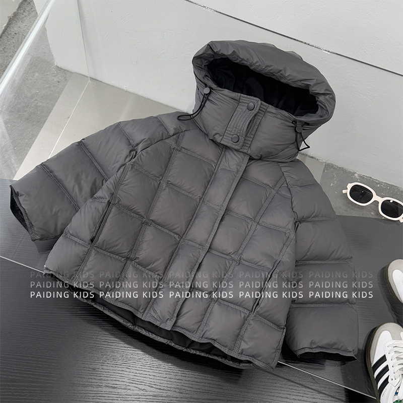 冬装儿童韩版时尚纯色方格绗线两色保暖休闲连帽棉服HCXZ4815-DD1