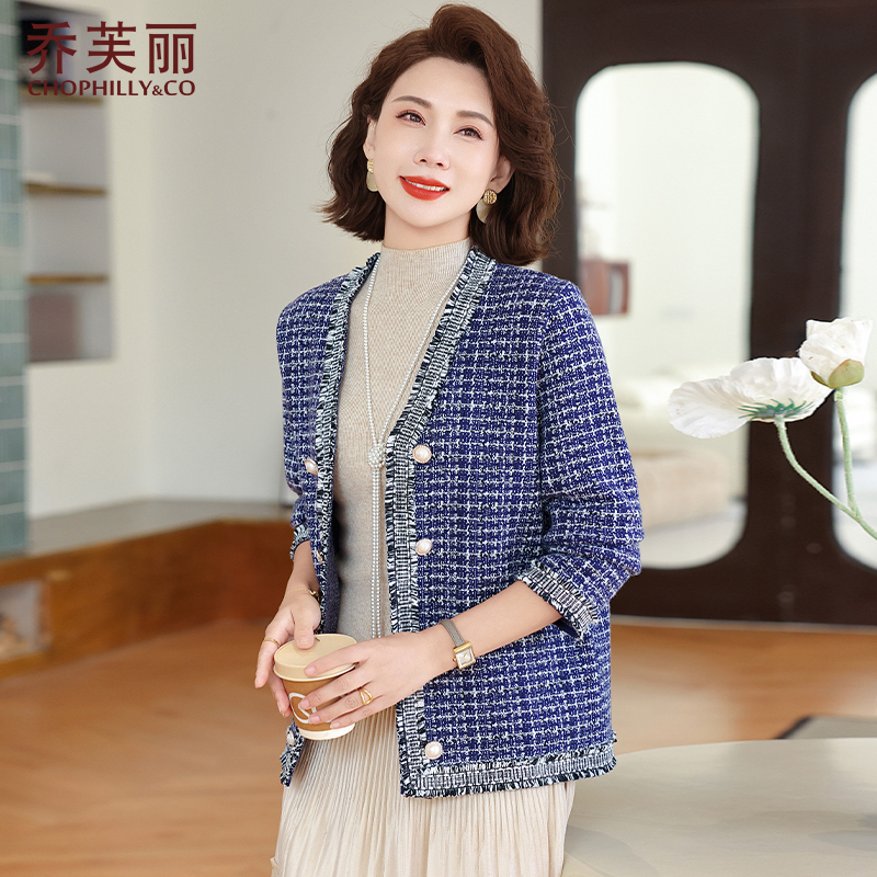 外套女中年妈妈显年轻小香风今年流行的时尚洋气秋装针织开衫上衣