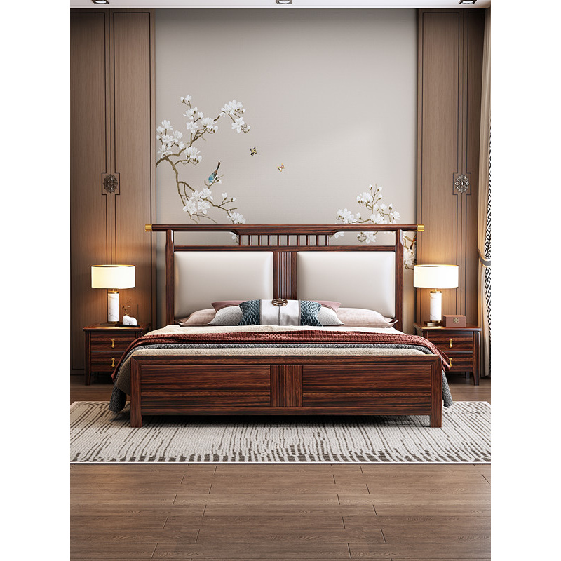 2302#新中式乌金木全实木床1.8米双人主卧大婚床高箱现代实木床