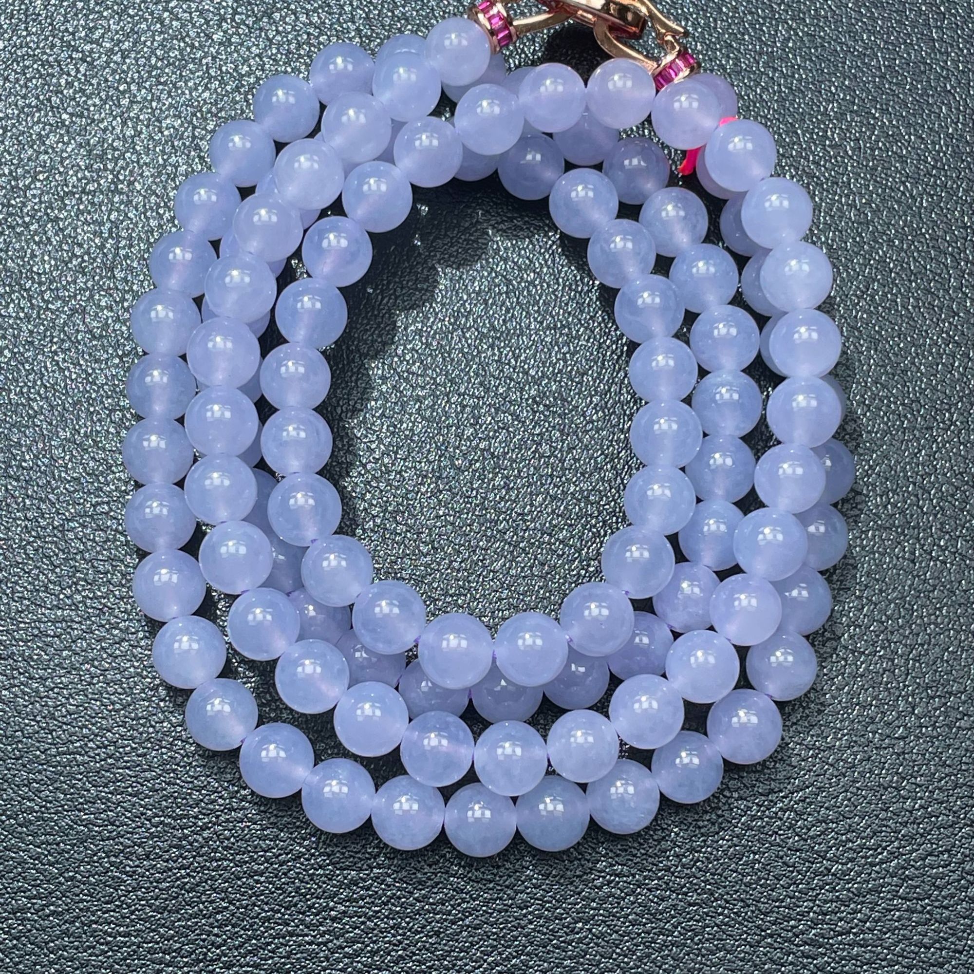 【兰兰翡翠】6.2mm+高冰粉春紫罗兰项链天然A货缅甸翡翠