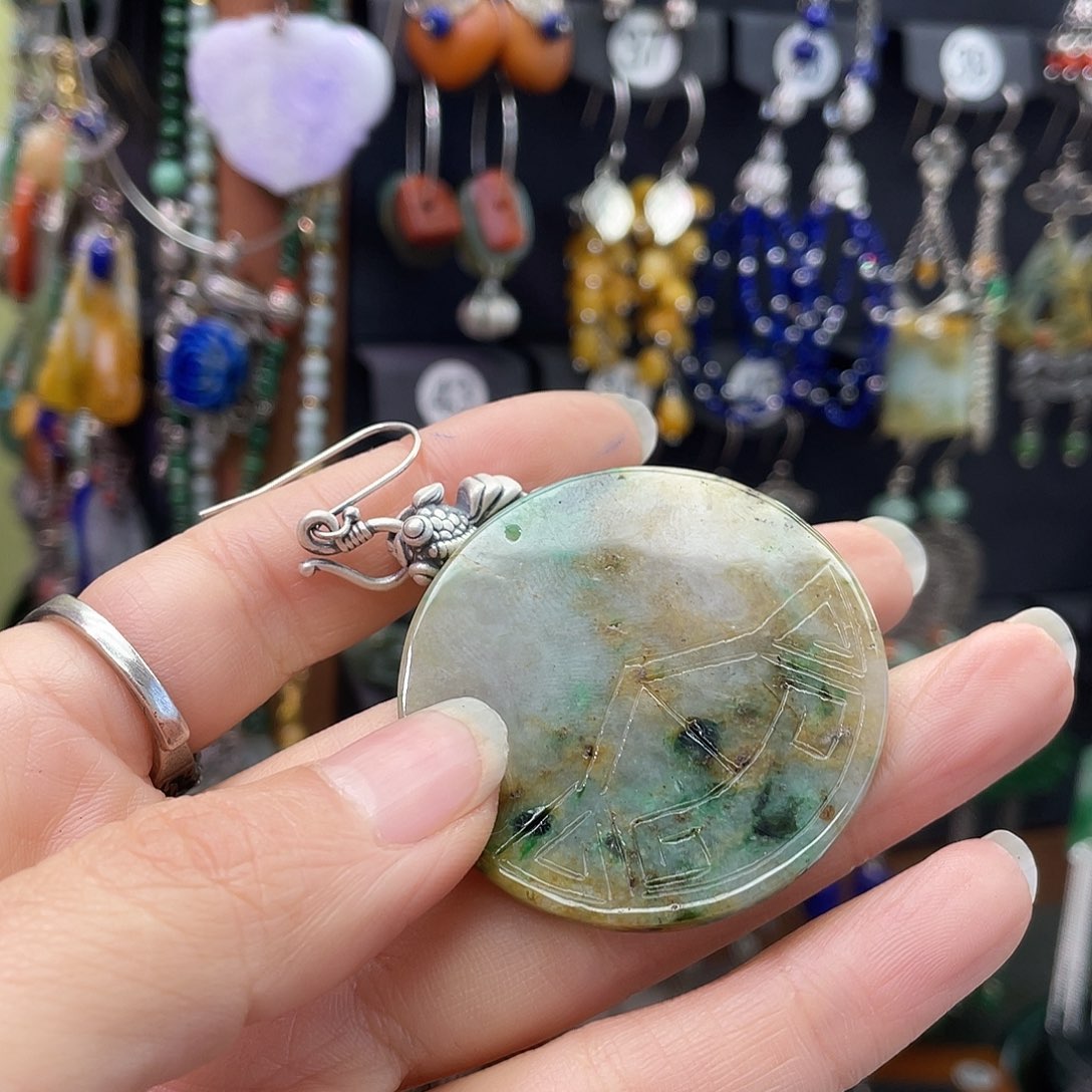 可***多翡翠银S925镶嵌耳饰982hnhhj