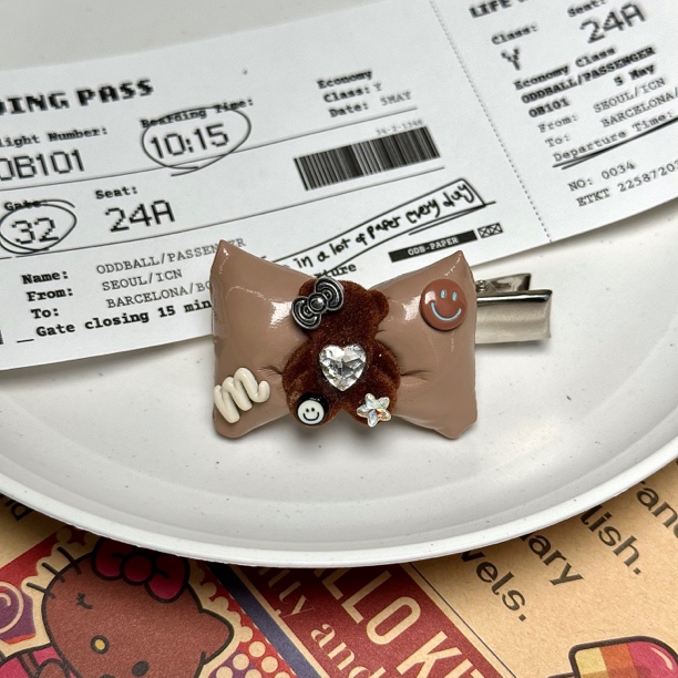 咖色蝴蝶结小熊发夹发卡可爱优雅精致P393