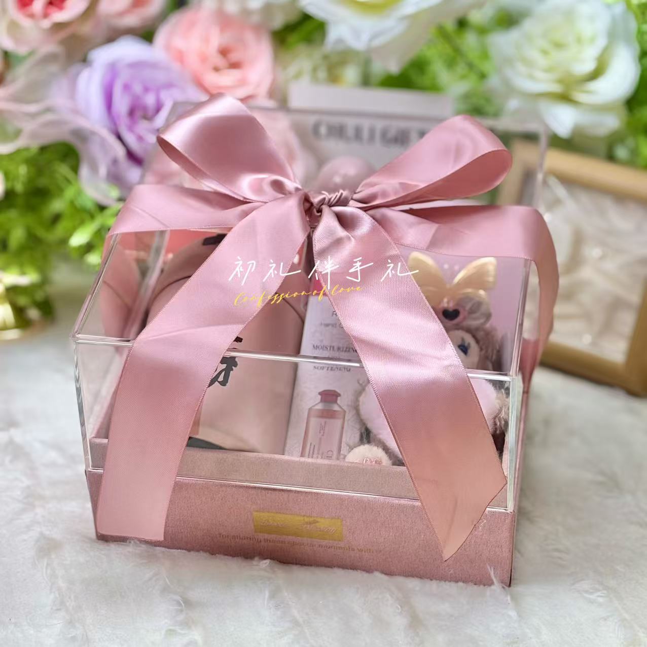 粉色系丝绒半透亚克力少女心伴娘伴手礼新婚礼物送朋友闺蜜生日
