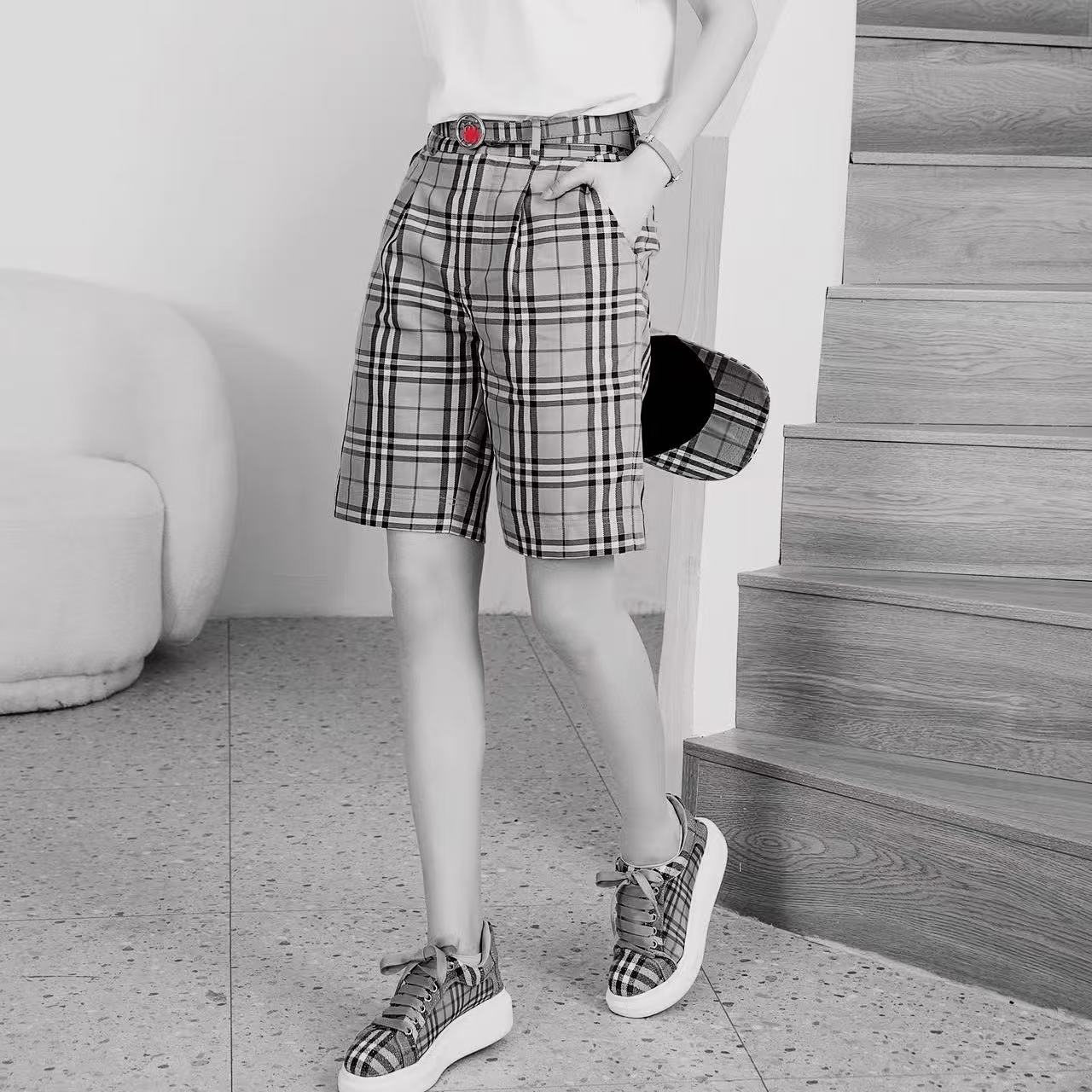 夏季无弹力青常规款中腰短裤时尚五分裤复古风宽松潮流