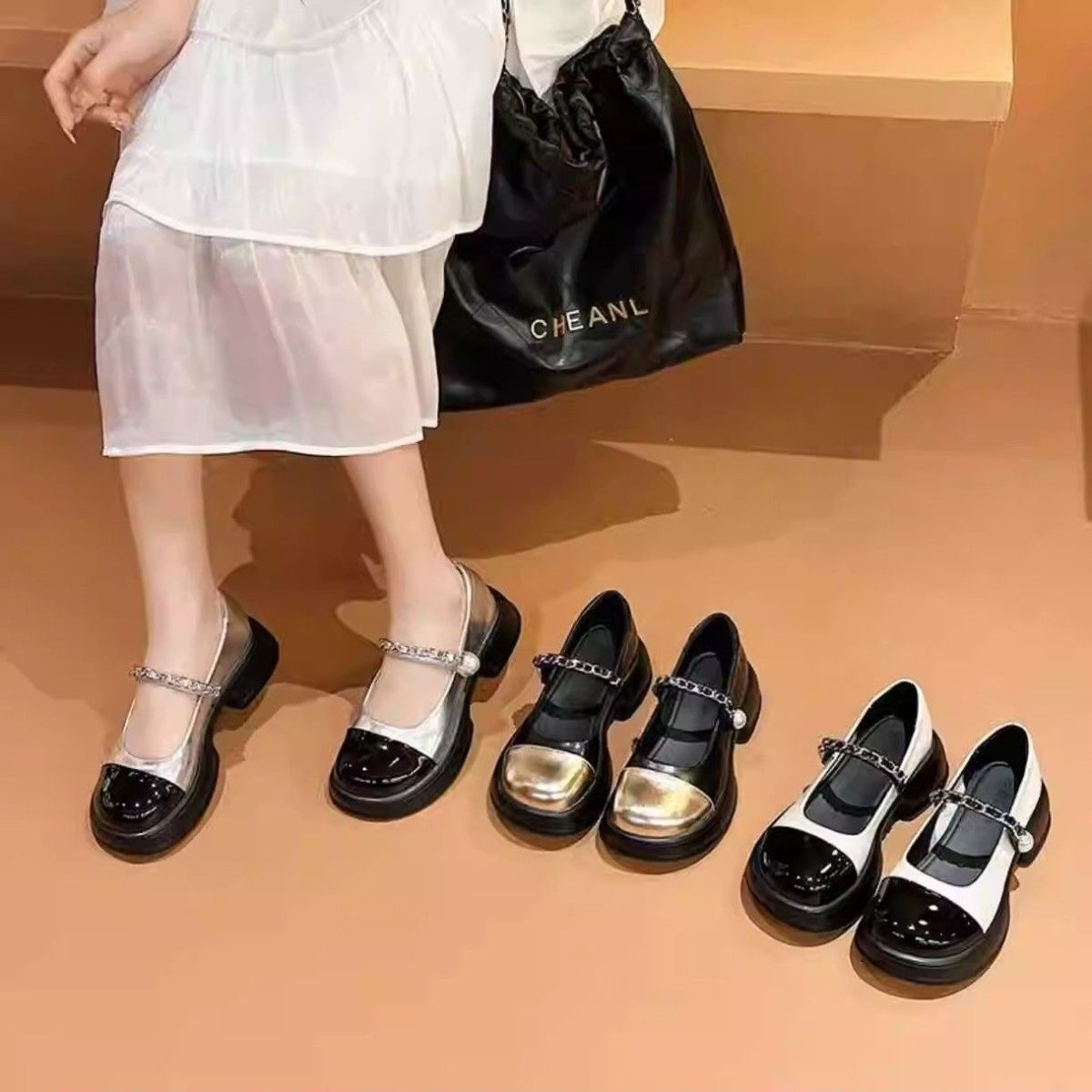 厚底增高圆头玛丽珍鞋女2025春新款百搭小皮鞋浅口粗跟乐福鞋单鞋