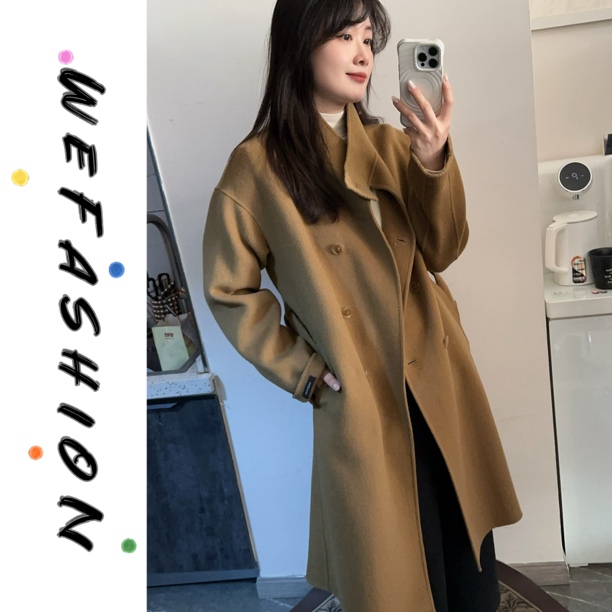 【WE】立领咖色长款大衣 100羊毛