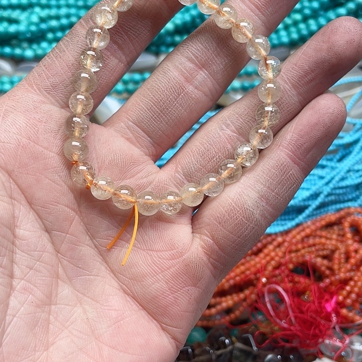 玛瑙/玉髓珠宝半成品未镶嵌一条6.6mm金发晶手串