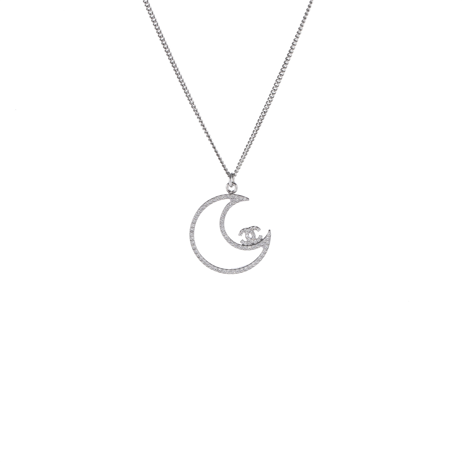 99新 Chanel/香奈儿 小花6珊 合金 月亮双C满钻毛衣链