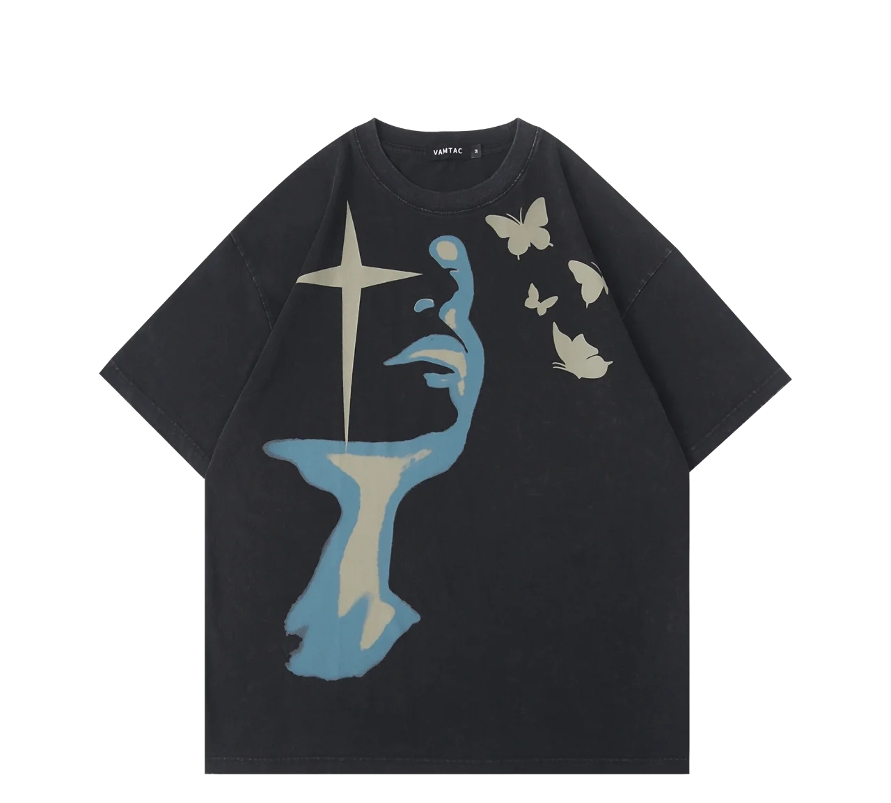 亲子印花做旧短袖嘻哈休闲T恤半袖夏季国潮百搭复古高街