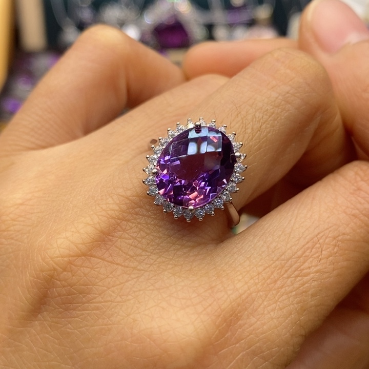 水晶戒指银S925镶嵌天然水晶戒指