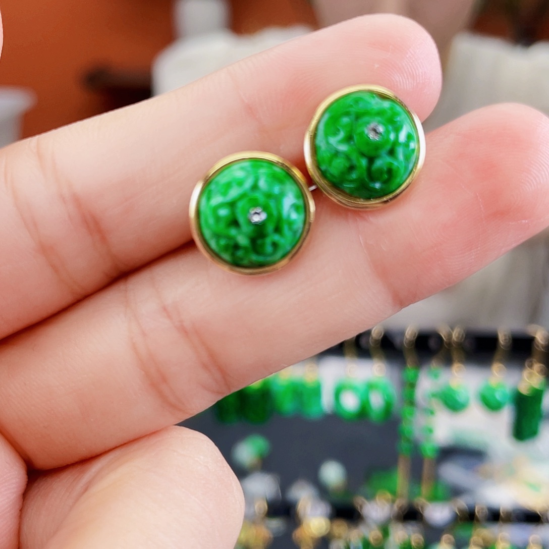 翡翠银S925镶嵌耳饰