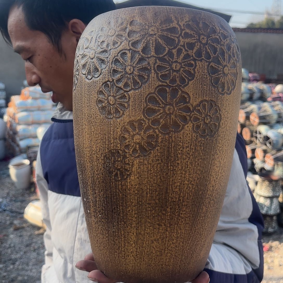 紫砂花盆柴烧雏菊口径17*33