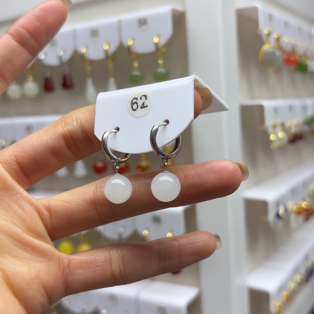 和田玉银S925镶嵌耳饰