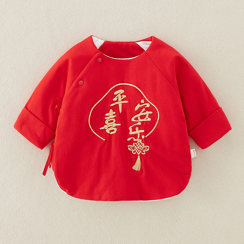 新生儿半背衣秋冬保暖棉衣婴儿衣服冬季打底哈衣宝宝红色国风棉袄