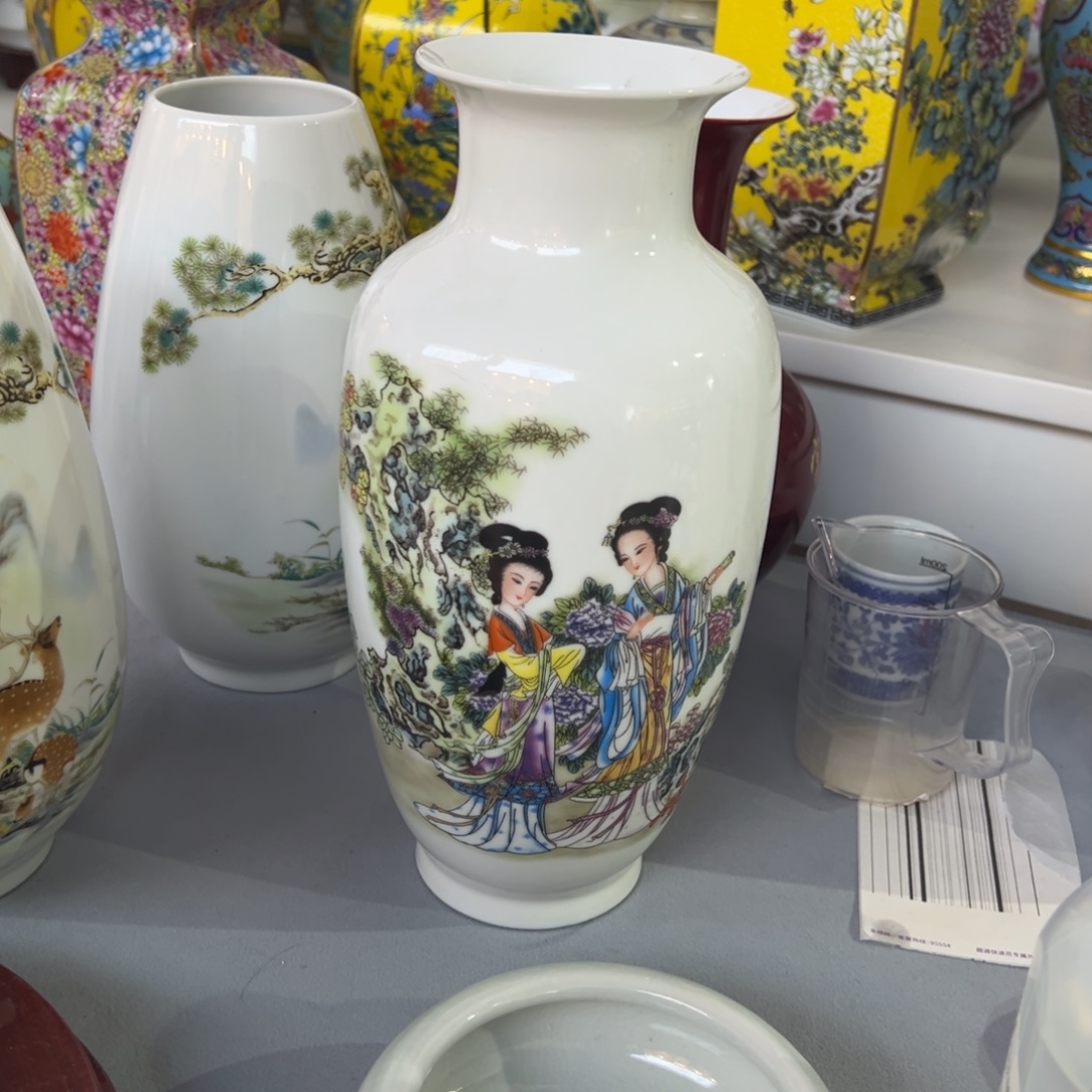 摆件陶27cm仕女冬瓜瓶装