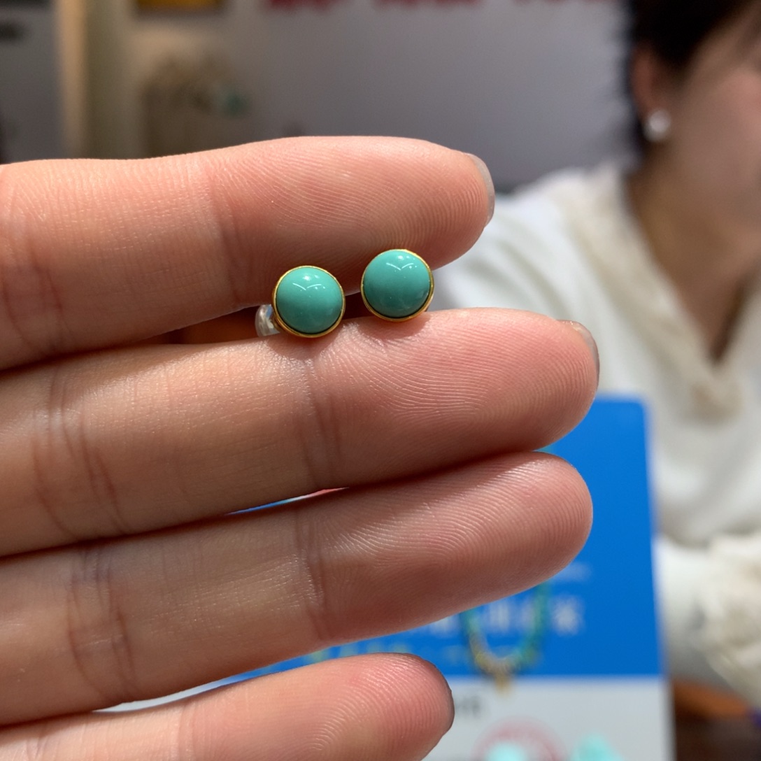 绿松石耳饰18K金镶嵌