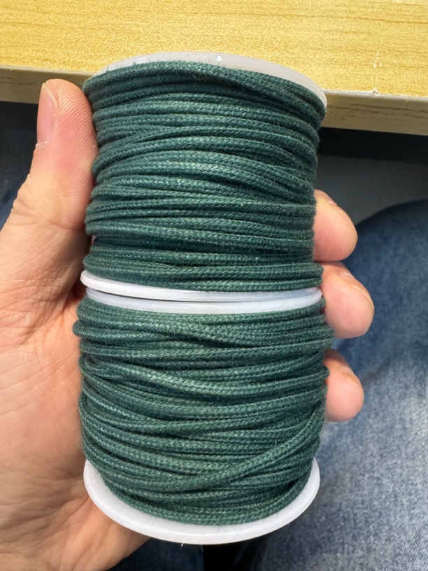 时尚绿，纯棉包芯棉线2.1mm紧密度高穿立体感强不能火烧非专业勿拍