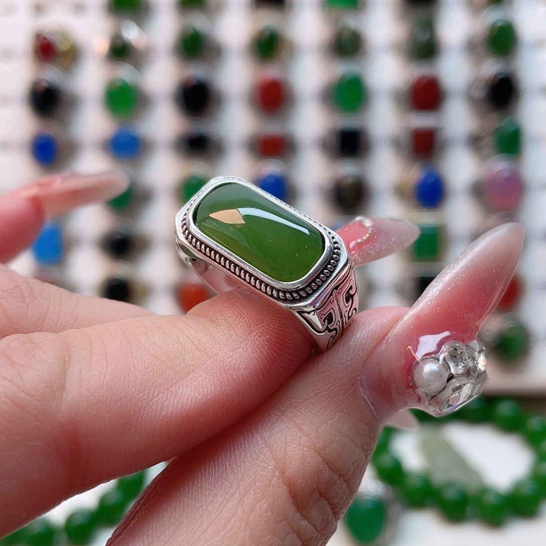 和田玉戒指银S925镶嵌