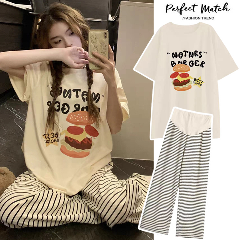 孕妇夏装套装2025新款夏季薄款短袖t恤上衣夏款休闲阔腿裤两件套