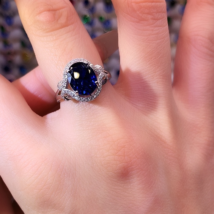 蓝宝石戒指银S925镶嵌